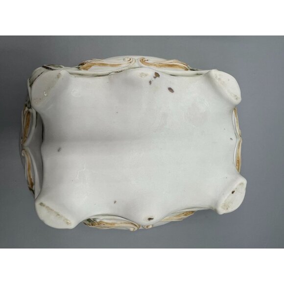 Vtg Bisque Porcelain Trinket Box with Baby Cherub & Floral Design 6" Bath Salts - Picture 9 of 13